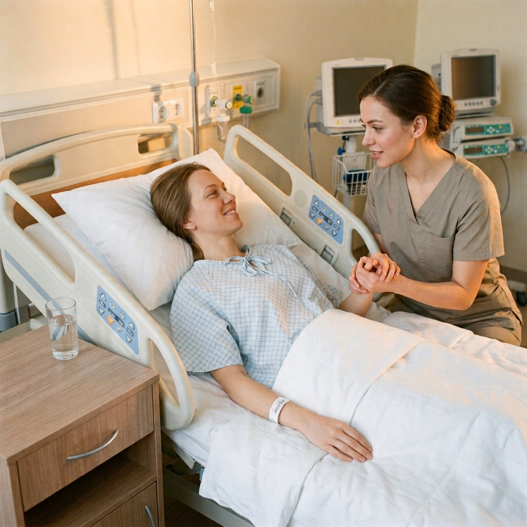 Девушка лежит в палате, восстанавливаясь после лечения метадоновой зависимости